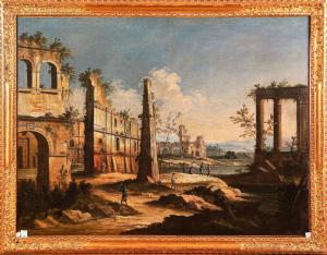 Antonio Visentini (Veneza 1688-1782) Arquiteturas com figuras, escola veneziana século XVIII